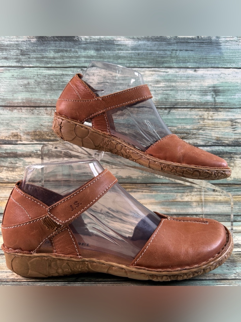 JOSEF SEIBEL Rosalie Mary Jane Sandal 5-5.5 Brown Leather Closed Toe Casual Flat